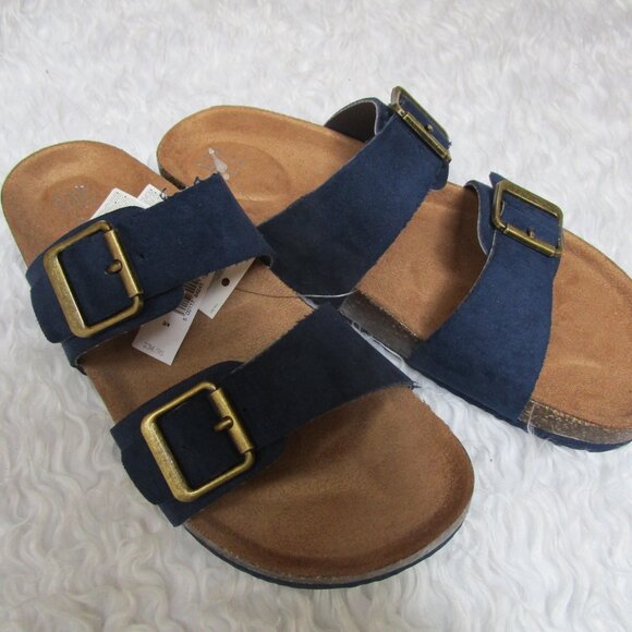 NWT Gap Kids Navy Blue Double Buckle Cork Sandals Shoes slides slippers Sz 3-4 - Picture 4 of 15